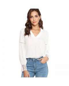 Elegant Angel White Top with Lace Sleeves, LArge